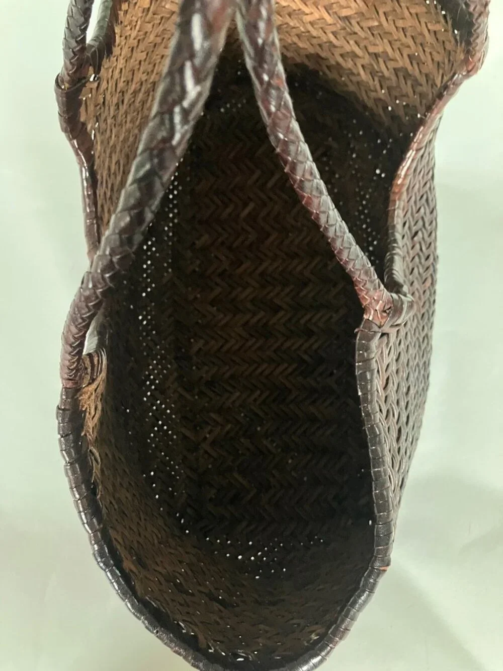Dragon Diffusion Nantucket large woven leather tote in dark brown.